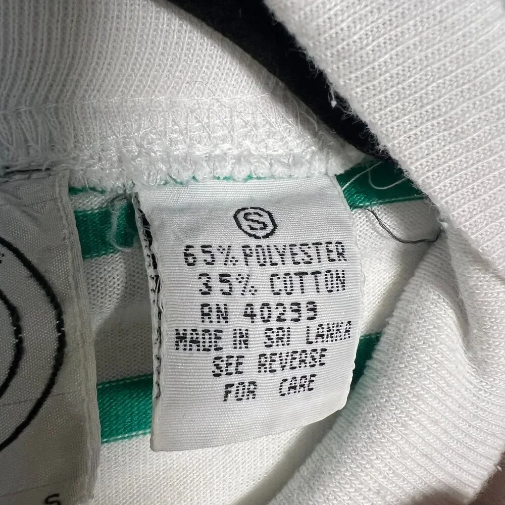 Vintage Mock Neck Sweatshirt Erika Green White Striped Floral Cottagecore Sz SP - Picture 10 of 11